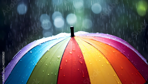 Rain on a Rainbow Umbrella: A Colorful Shower