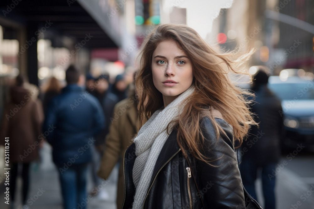 Candid portrait of a young female in the city.