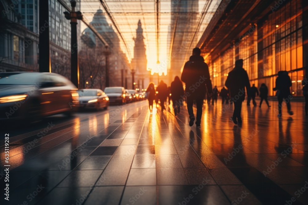 City rush hour with people and bokeh light blur background. Generative AI City rush hour with people and bokeh light blur background. Generative AI