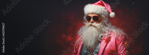 Estilo Festivo de Papai Noel: Óculos Escuros, Terno Vermelho com Pedrarias e Detalhes Elegantes - Uma Celebração Moderna e Sofisticada! © marcia47