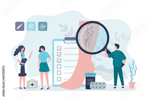 Phlebologist or vascular surgeon examination of woman patient. Prevention of varicose veins, thrombosis. Exam of varicose veins on womans legs at group of phlebologists