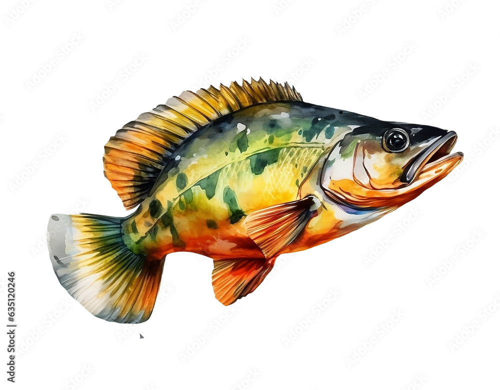 Fototapeta premium Peacock bass illustration for fishing logo. AI Generated