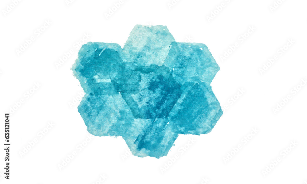 abstract hexagons blue watercolor on transparent background