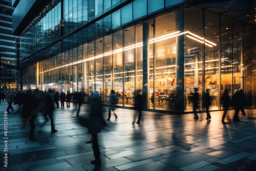 Fast moving crowd of people on a busy street with long exposure. Generative AI Fast moving crowd of people on a busy street with long exposure. Generative AI