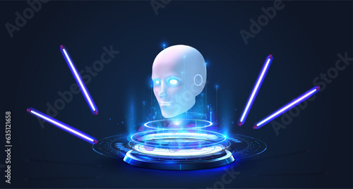 Artificial Intelligence computer database concept. AI technology, digital characters.  Face of cyber mind. Technology background concept. Vecotr illustration