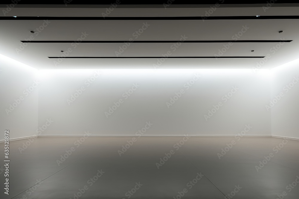A large empty room with some lighting and no windows A large empty room with some lighting and no windows