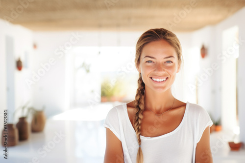 Portrait of happy and smiling yoga teacher in yoga retreat on Ibiza island Free Download Portrait of happy and smiling yoga teacher in yoga retreat on Ibiza island - GFXLoad