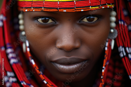 Portrait of a Maasai woman with traditional jewelry. photo