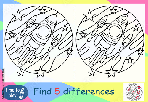 children's educational game. a game of logic. coloring book. find the difference. rocket. planet. space	
