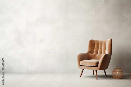 A an armchair on a white wall background.