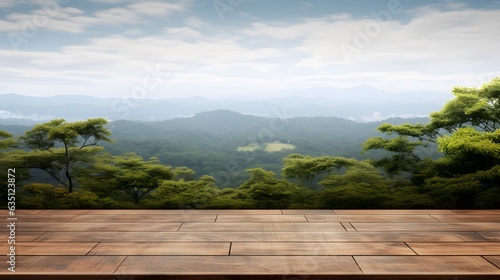 Empty wood table top and blur japanese background. banner mock up - can used for display or montage your products.