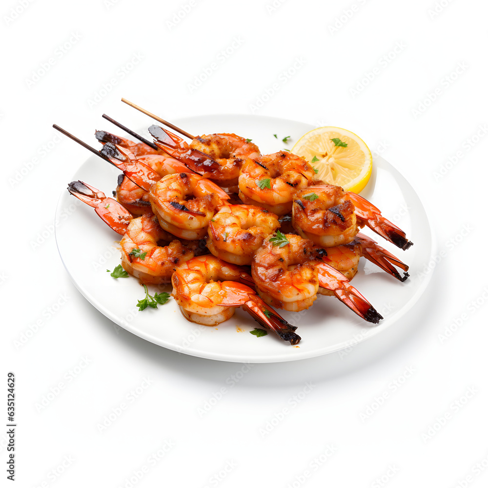 Delicious Grilled Shrimp Skewers on White Delicious Grilled Shrimp Skewers on White