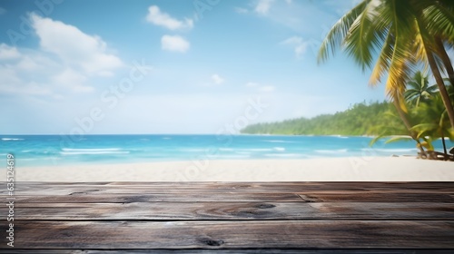 Empty wood table top and blur tropical background. banner mock up - can used for display or montage your products. © Alex Bur