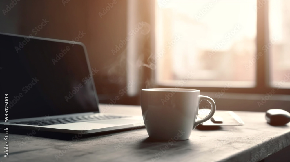 White coffee mug on the working desk White coffee mug on the working desk