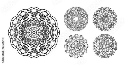 Decorative India mandal with floral soft patterns on a white isolated background. Illustration. For coloring