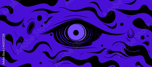 Trippy liquid purple trendy vector abstract background in groovy style. Psychedelic banner pattern, template for advertising.