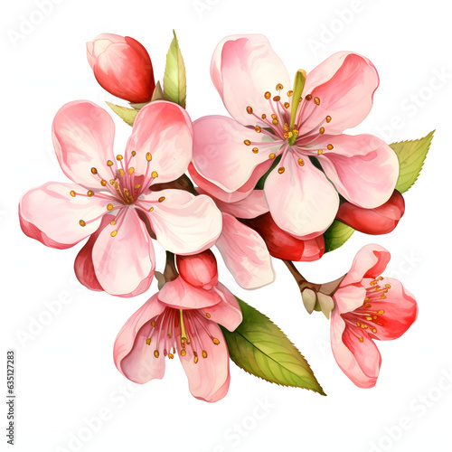 Apple Blossom in Spring Hand-Drawn Watercolor Illustration on White