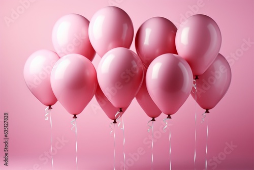 Pastel balloons on pink background 3d rendering, Birthday party background, Copy space Generative AI