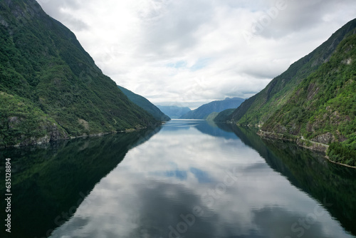 defrefelction of the sky and clouds at a the norwegian fjordsault © Beatriz