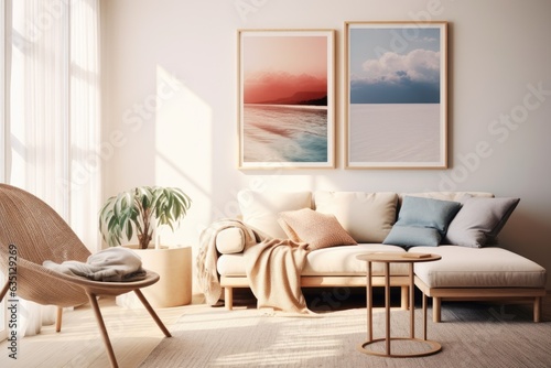 a modern interior with a Scandinavian style poster frame. © 2rogan