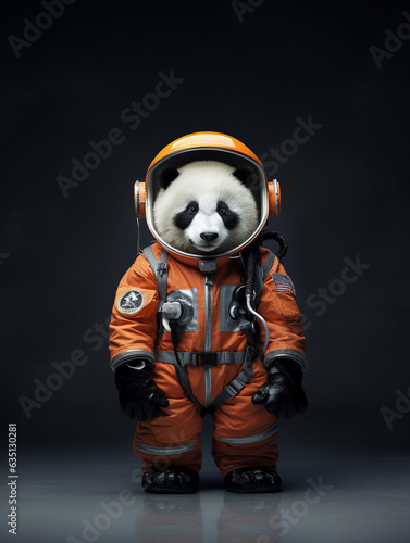 A Full Body Panda Dressed Up as an Astronaut in a Spacesuit