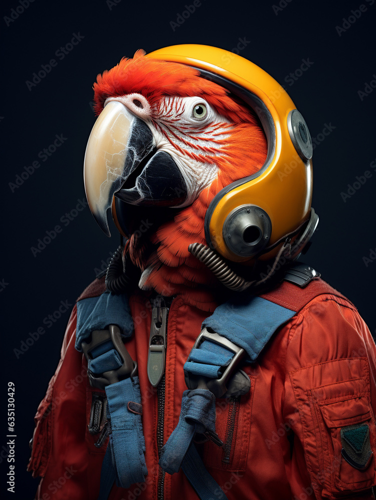 A Macaw Dressed Up as an Astronaut in a Spacesuit A Macaw Dressed Up as an Astronaut in a Spacesuit