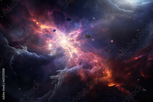 Cosmic background with a blue purple nebula and stars