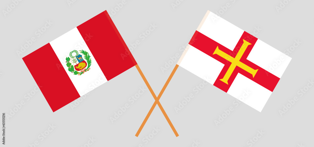 Crossed flags of Peru and Bailiwick of Guernsey. Official colors. Correct proportion