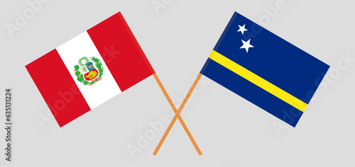 Crossed flags of Peru and Country of Curacao. Official colors. Correct proportion