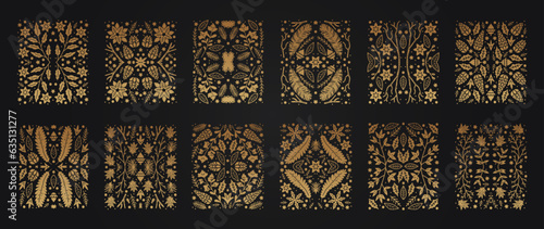 Luxury Christmas frame set, abstract sketch winter floral design templates. Geometric monochrome rectangular shapes, holly backgrounds with fir tree. Use for package, branding, decoration, banners