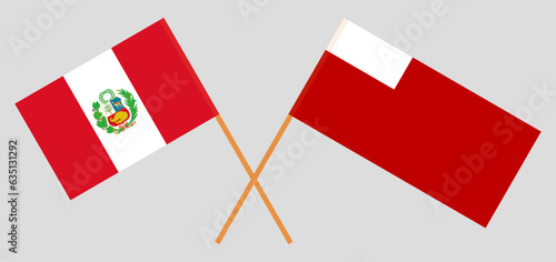 Crossed flags of Peru and Abu Dhabi. Official colors. Correct proportion