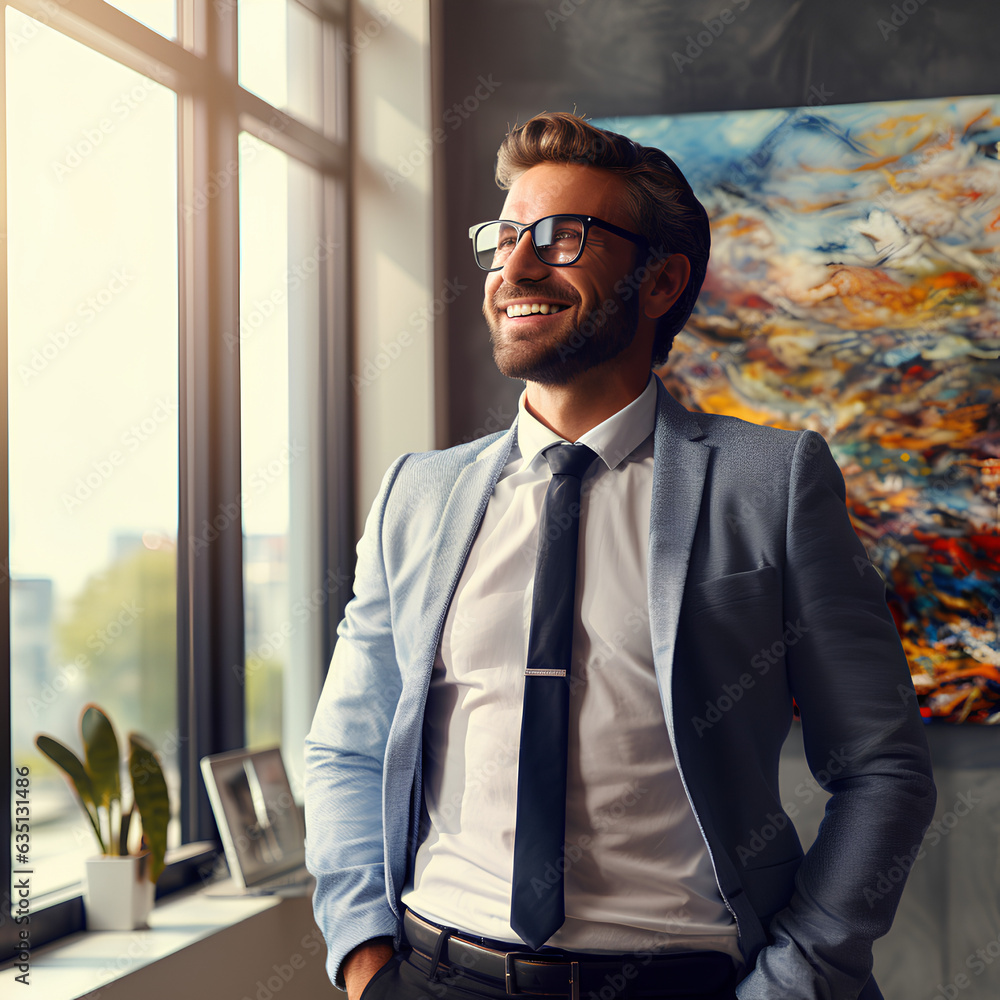portrait of a businessman in office, generative AI portrait of a businessman in office, generative AI