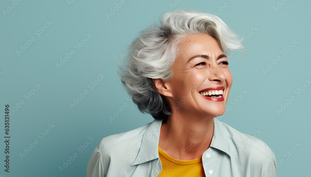 Close-Up Portrait of a Smiling 50s Senior Model Embracing Healthy Skin and Happiness, generative AI Close-Up Portrait of a Smiling 50s Senior Model Embracing Healthy Skin and Happiness, generative AI