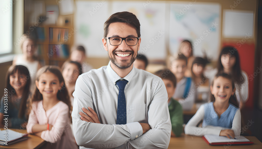 Cultivating Smiles: Elementary School Teacher and Students in a Classroom Portrait, generative AI Cultivating Smiles: Elementary School Teacher and Students in a Classroom Portrait, generative AI