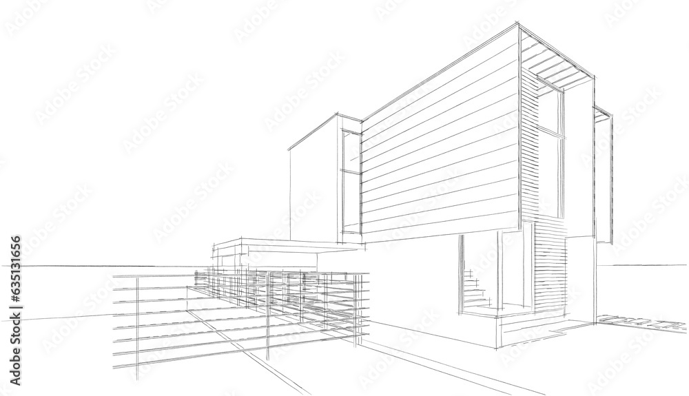 Sketch of a building 3d rendering Sketch of a building 3d rendering