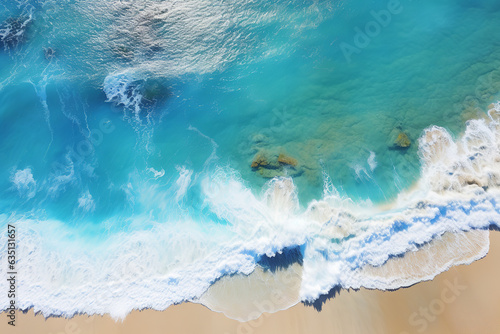 aereal view realistic image of sea waves entering the shore, crystal clear and turquoise water photo