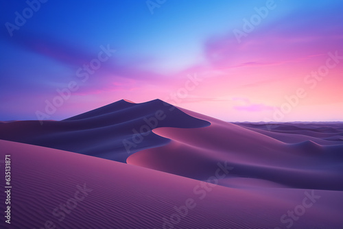 desert dunes during blue hour, very soft shades of blue, pink and purple