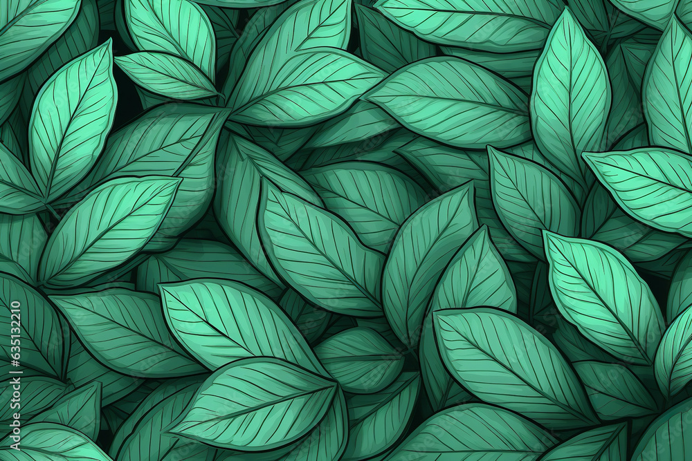 mint leaves line art in mint color