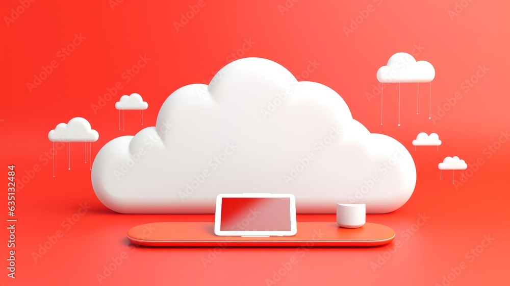 3D red white cloud icon minimal style, cloud computing online service, digital technology security concept 3D red white cloud icon minimal style, cloud computing online service, digital technology security concept