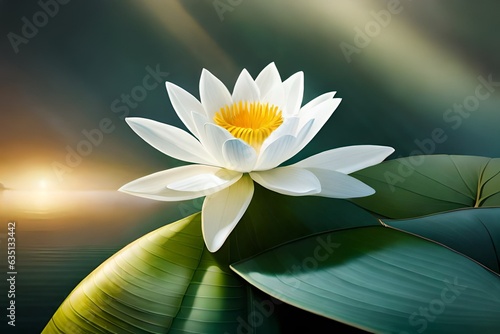 lotus flower in the pond, A radiant lotus flower emerges from the tranquil waters, its petals unfolding with delicate grace