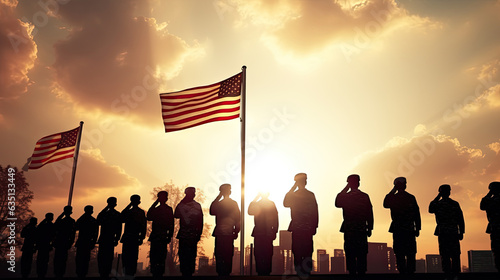 Soldiers and officers saluting the raising flag