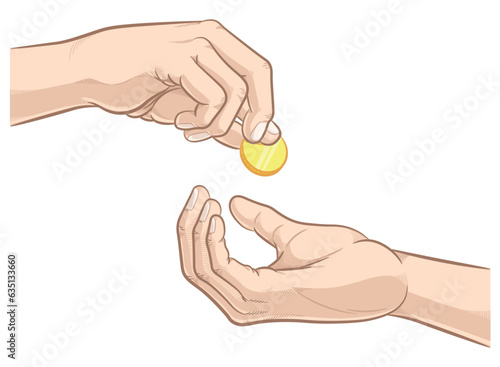 Hands Giving Receiving Charity Donation Coin