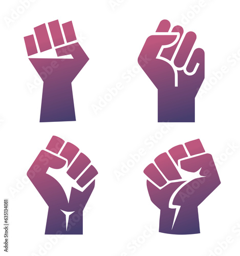 The fist is raised up. Sign of protest or appeal