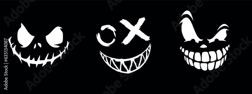 Three terrifying smiles of thieves on a black background