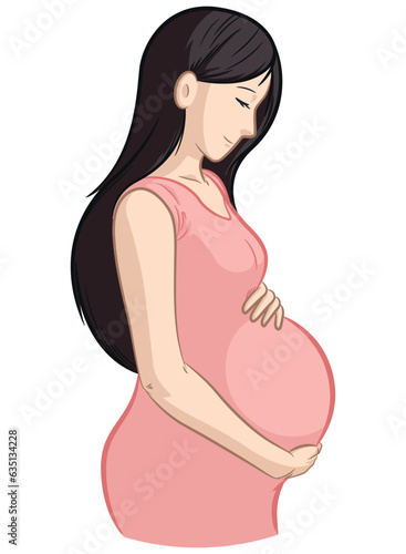 Pregnant Woman Touching Belly Side View