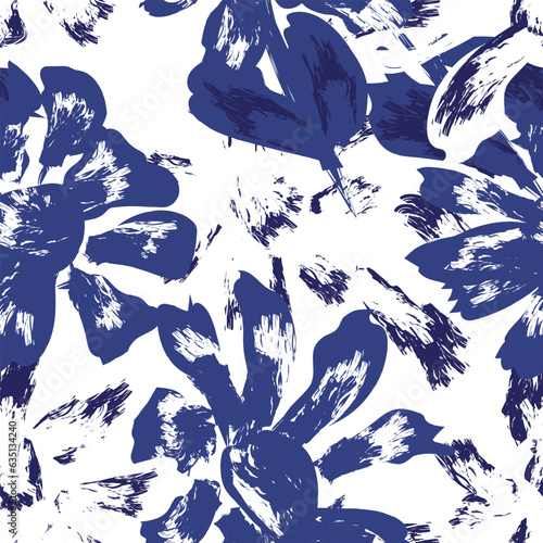 Blue Abstract Floral Seamless Pattern Design