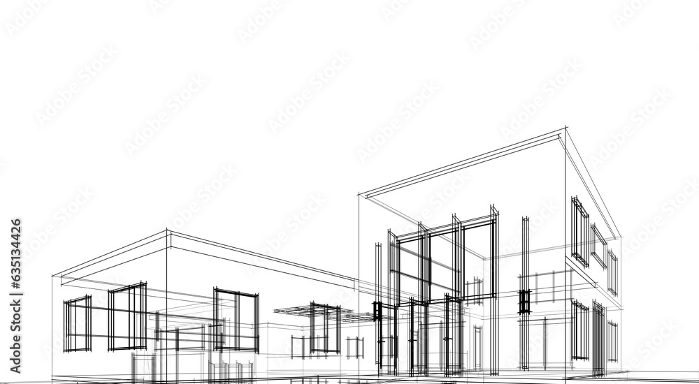 Fototapeta premium Sketch of a building 3d rendering