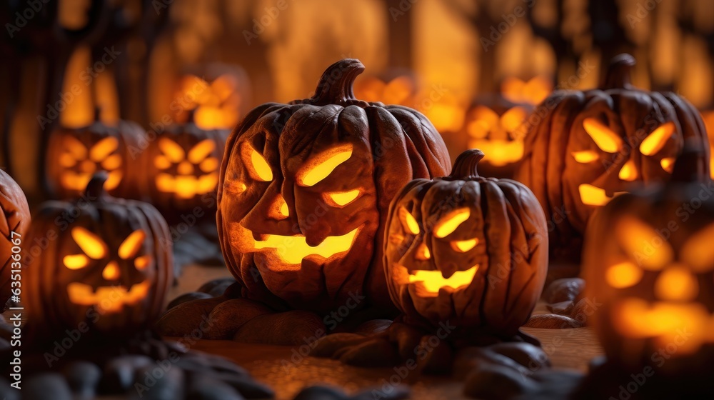 Fototapeta premium Halloween carved pumpkin lanterns