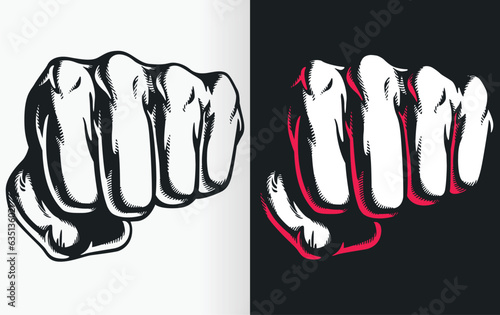 Billede på lærred Silhouette Fist Punching Front Blow Tattoo
