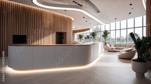 Contemporary reception with waiting area interior.